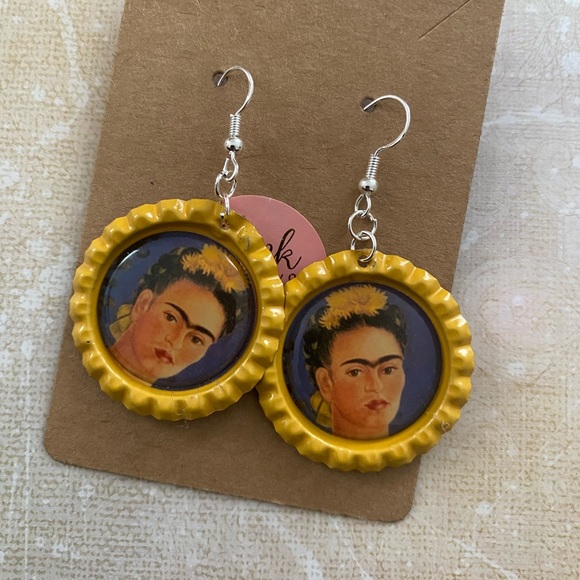 Frida Kahlo. handcrafted bottle Cap Earrings - Picture 8 of 14